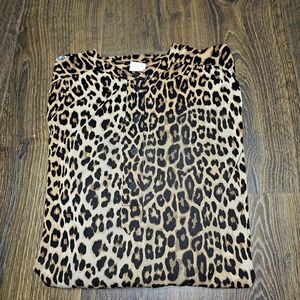 H&M Women’s Dress Animal Print Leopard Brown Balloon Sleeves Quarter Button Sz M